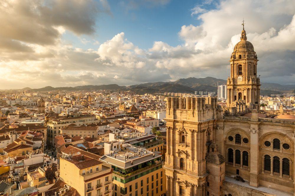 Malaga,Cityscape,With,Beautiful,Cathedral,Of,The,Incarnation,At,Sunset,